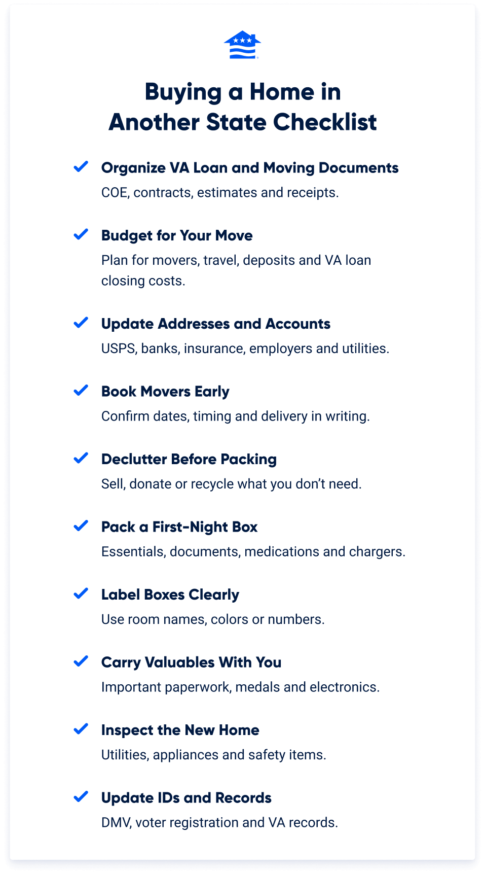 Infographic checklist for buying a home in another state.